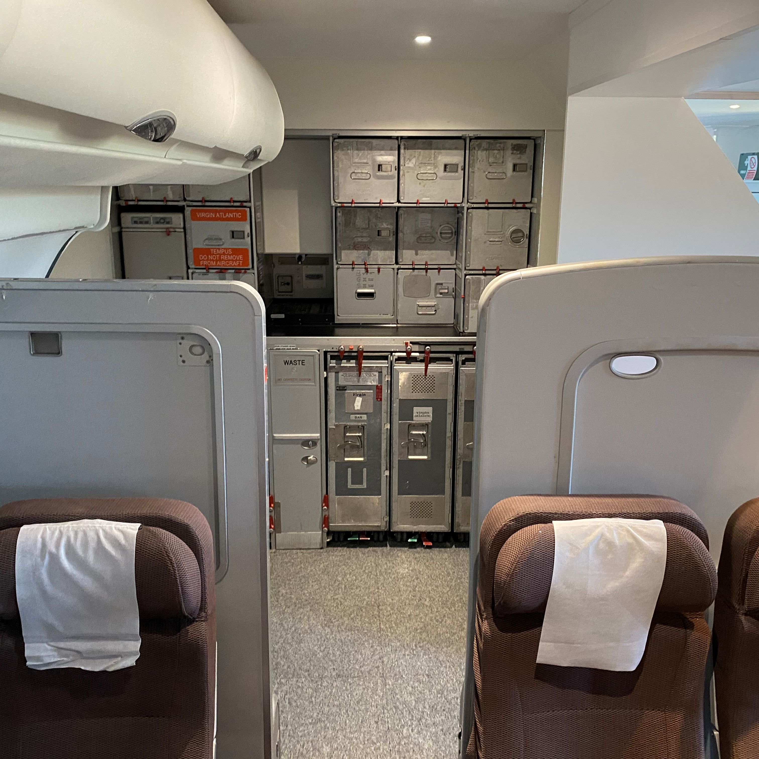 Galley area of Airplane Cabin mock-up, including carts, boxes, and ovens, at the TSA Training Facilities.